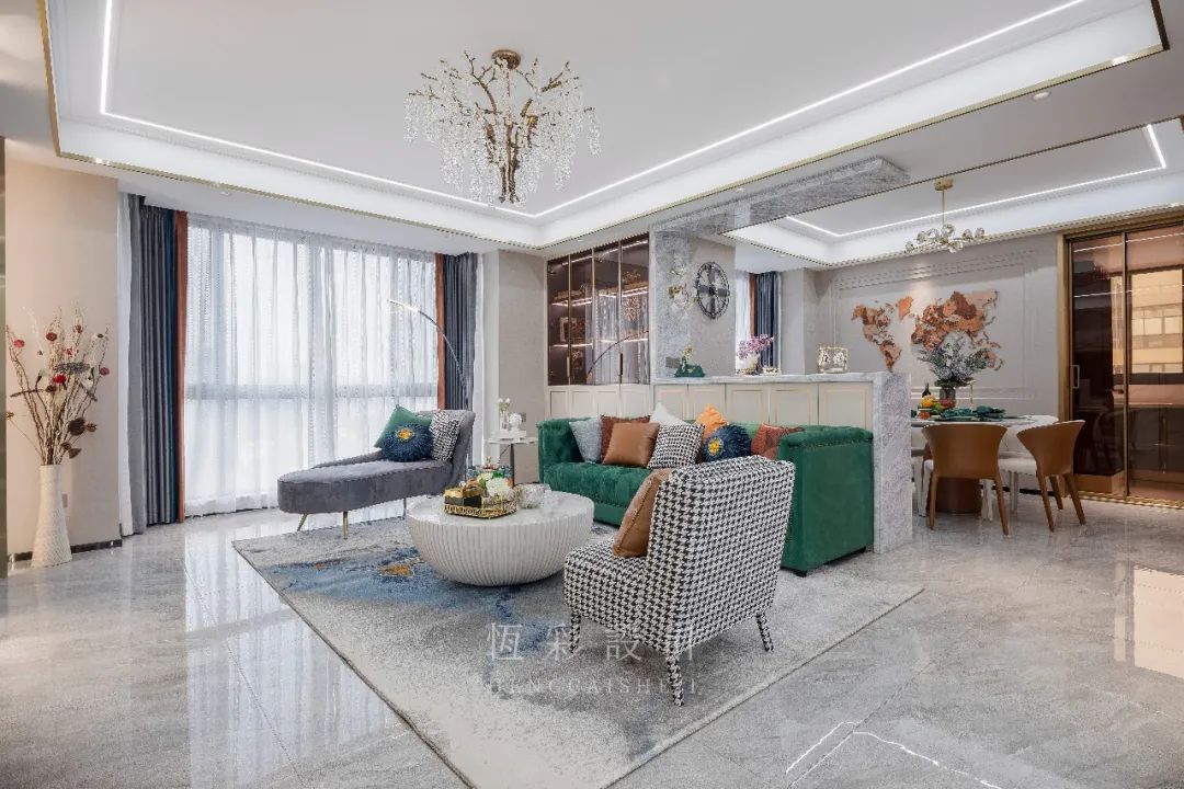 杭州轻奢风格大宅装修效果图 临江花园180方轻奢风装修案例客厅2.jpg