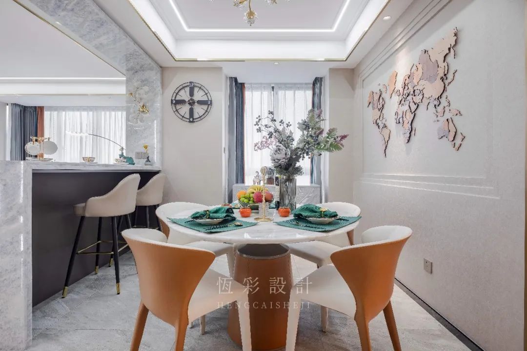 杭州轻奢风格大宅装修效果图 临江花园180方轻奢风装修案例餐厅2.jpg